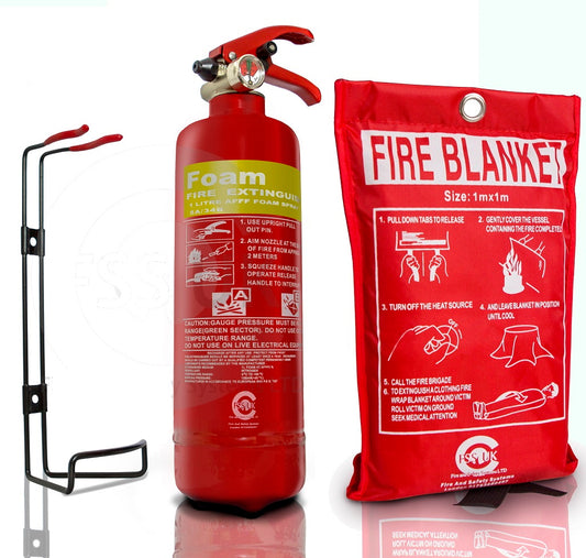 FSS UK Plus 1 Litre/ 1 L Foam Fire Extinguisher With Fire Blanket CE Marked