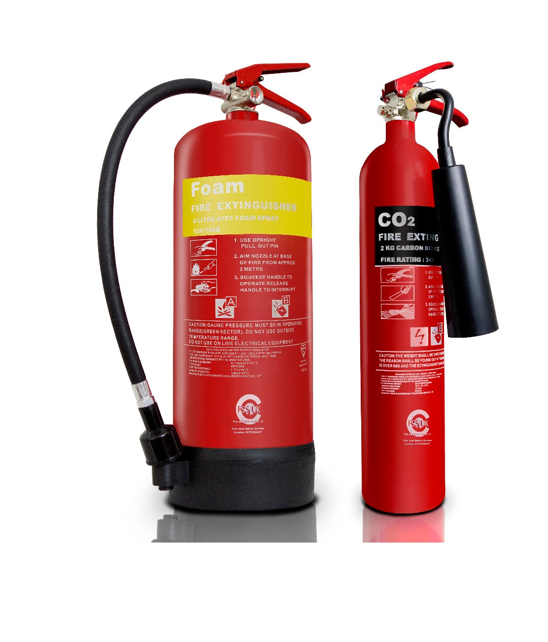 FSS UK Fire Extinguisher Value Set (2kg CO2 + 6 Ltr Foam) BSi Kitemark Ideal for offices and workplace