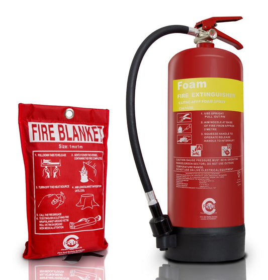 Premium FSS UK 6 Litre Foam Fire Extinguisher With Fire Blanket Bsi Kitemarked Extinguisher and CE Marked Fire Blanket