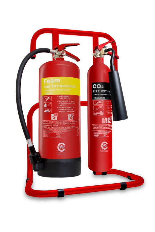 FSS UK Fire Extinguisher Value Set (2kg CO2 + 6 Ltr Foam with stand) BSi Kitemark Ideal for Workplace