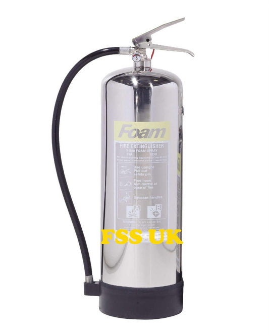 New FSS UK 6 Litre Foam (Afff) Chrome Fire Extinguisher