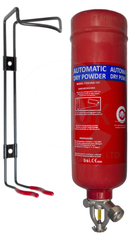 New FSS UK 1 KG ABC Dry Powder Automatic Fire Extinguisher CE Marked All Remote Places. Electrical Cupboards Works Like a Sprinkler System/ Suppression System for Homes Kitchens Workplaces